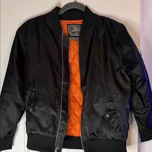 Brooklyn Cloth Black Bomber Jacket with Orange Quilted Lining